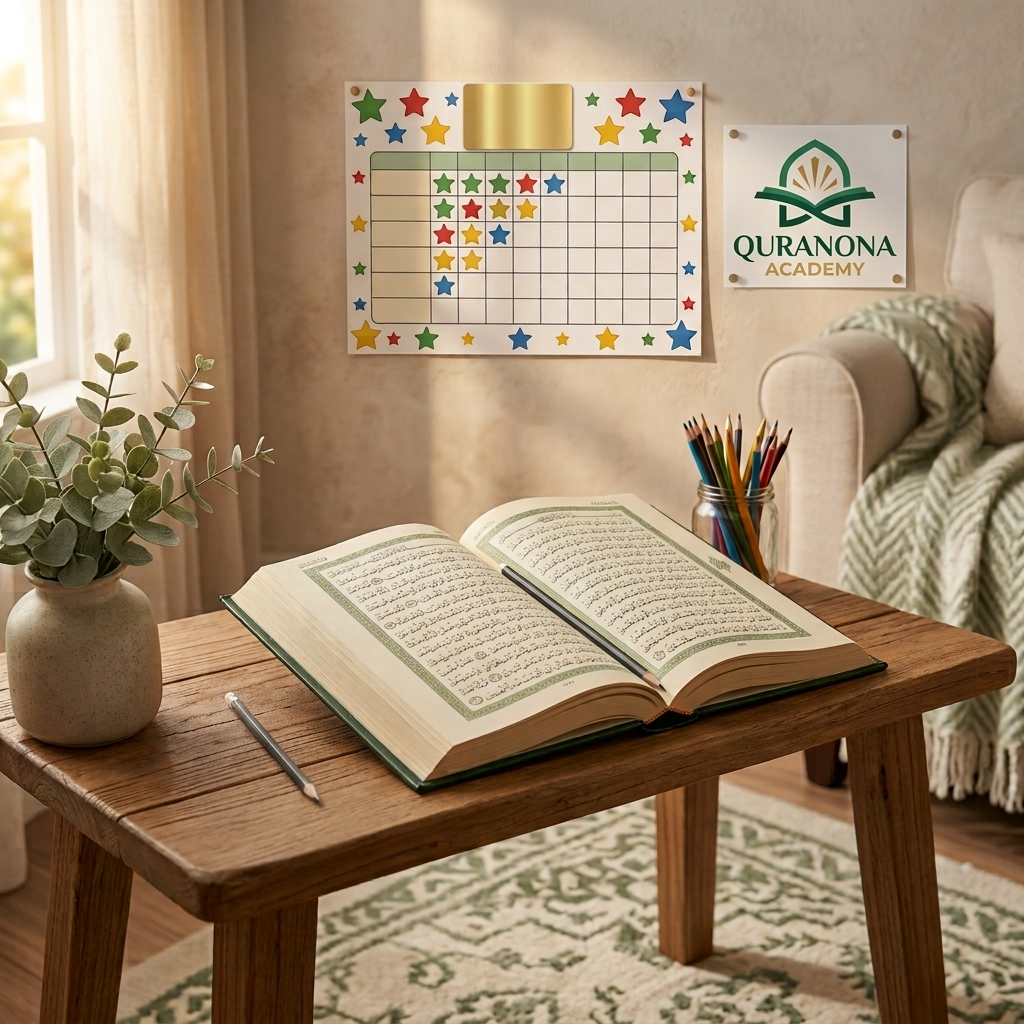 Progress chart with stars marking a child's memorized surahs