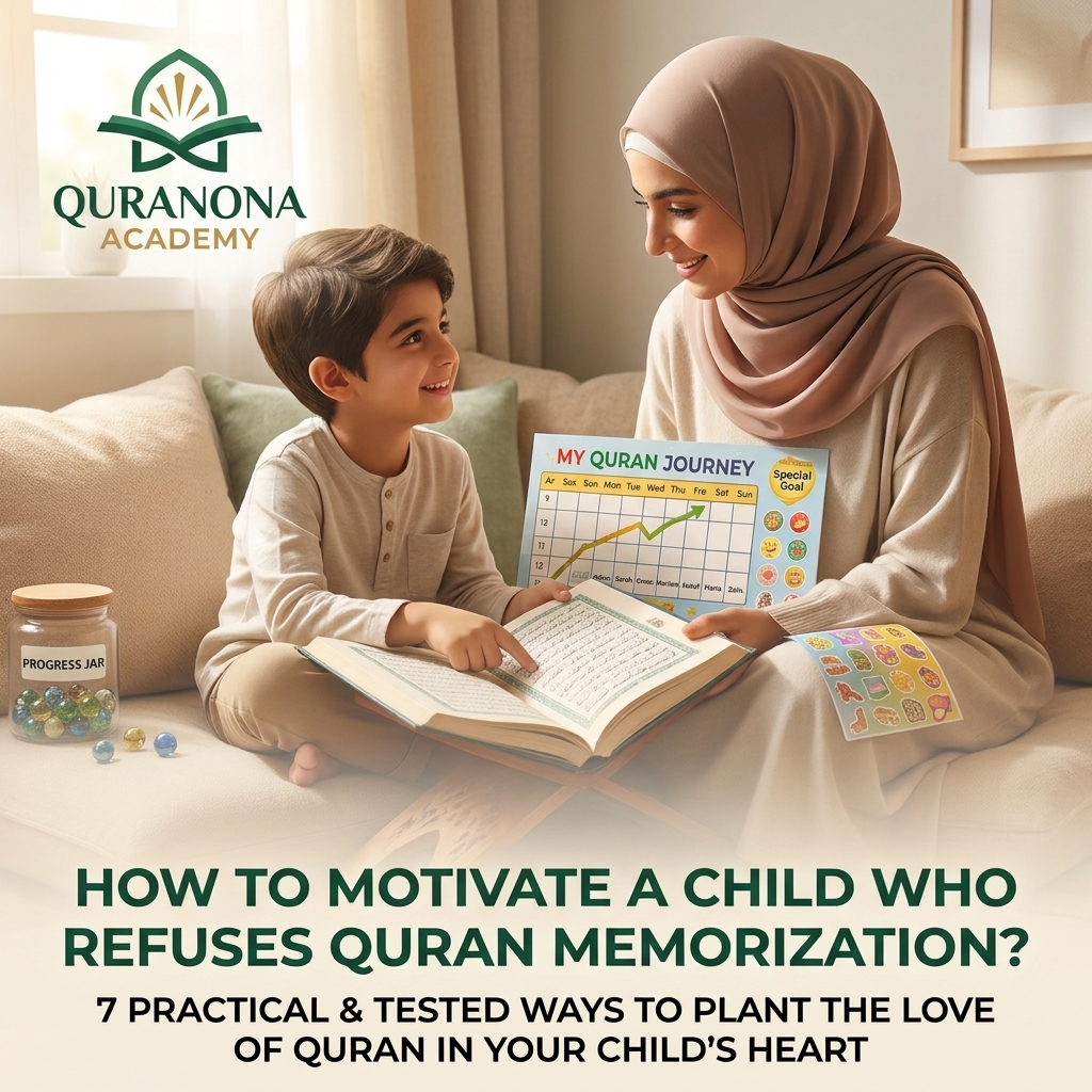 Child learning Quran at home with smiling parent