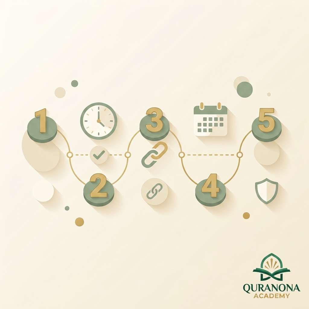 Five-step visual framework for building a daily Quran habit — Quranona Academy