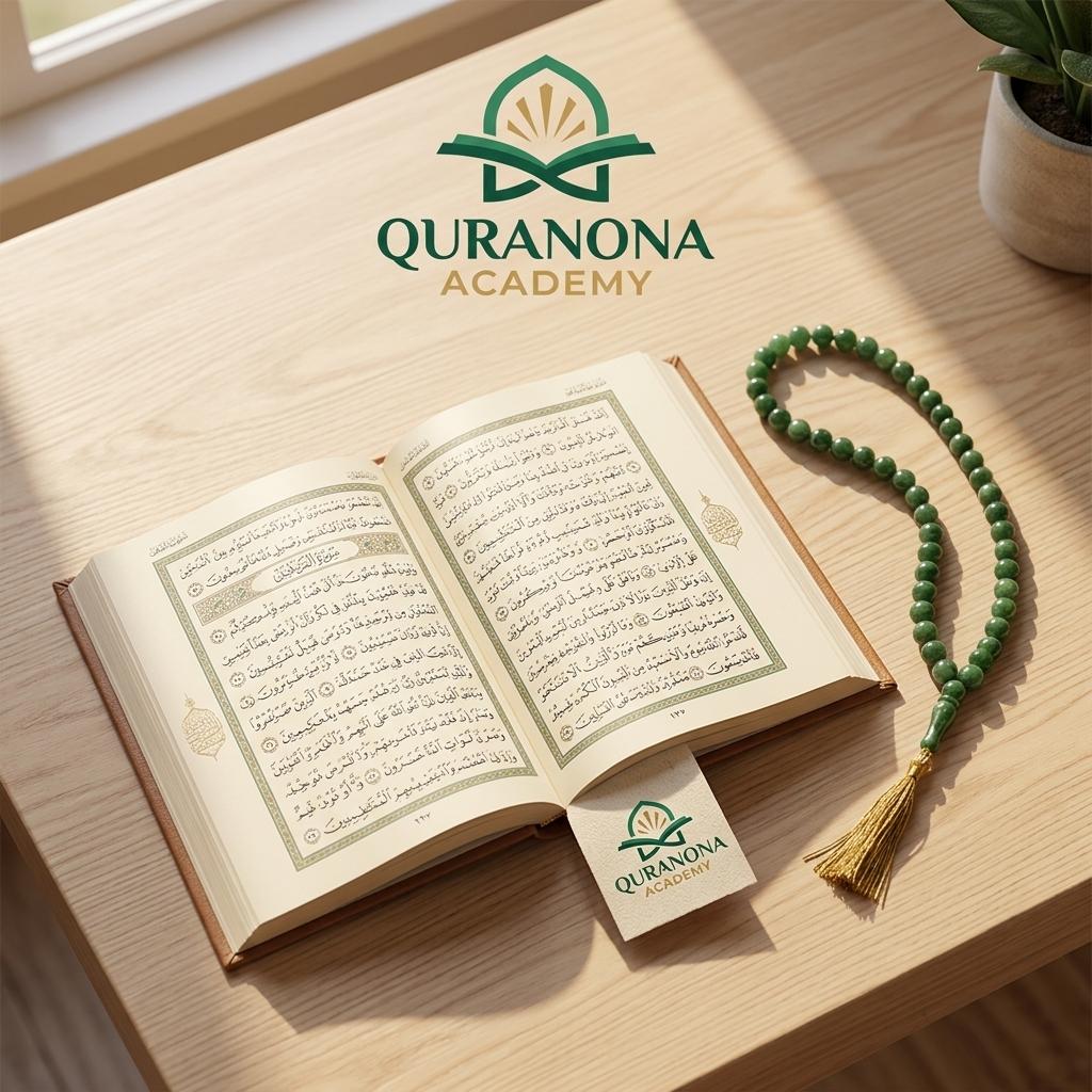 An open Quran and prayer beads bathed in warm morning light, representing the blessings and peace of Friday in Islam.