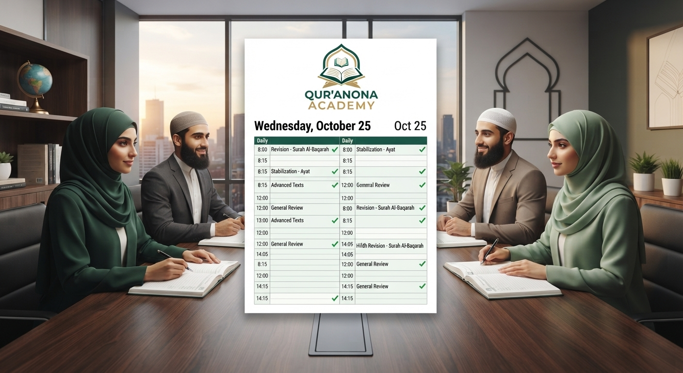 Consistency grid showing 15 minutes daily Arabic study habit