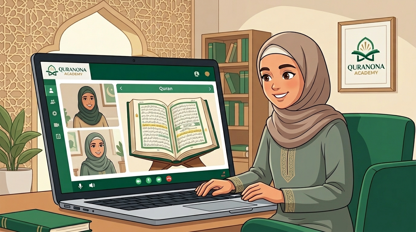 Teenager engaged in a 1-on-1 online Quran and Islamic studies class